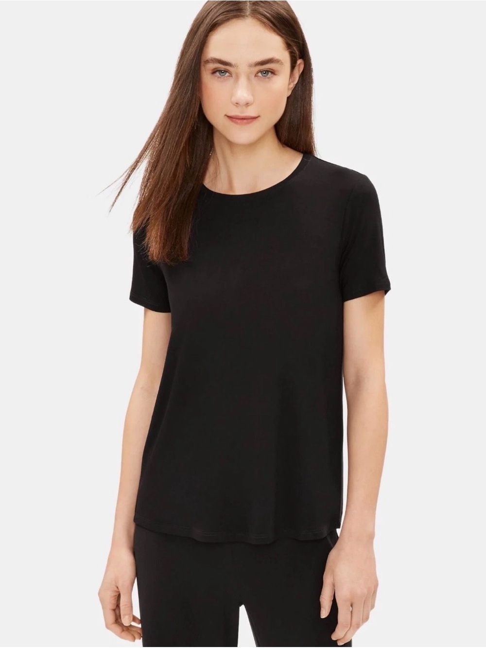 Eileen Fisher Black Jersey Tee Short Sleeve Size M Relaxed